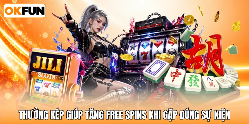 Thưởng kép giúp tăng Free Spins khi gặp đúng sự kiện Thưởng kép giúp tăng Free Spins khi gặp đúng sự kiện